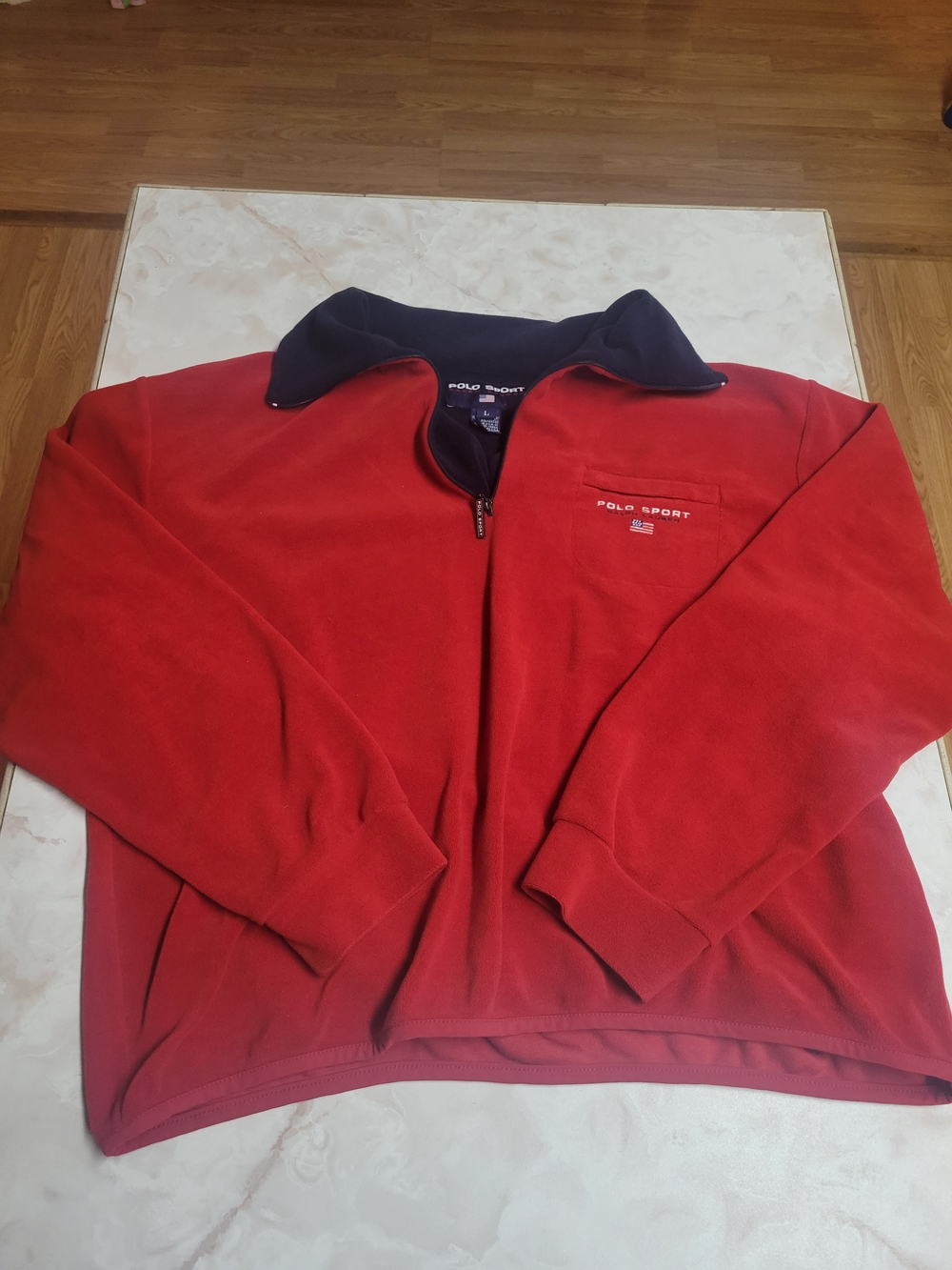 Polo Sport Ralph Lauren Fleece Pullover Large Red 1/4 Zip Vintage USA